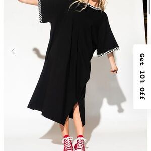 Dressed in LALA Black Maxi Dress with Checkered Trim